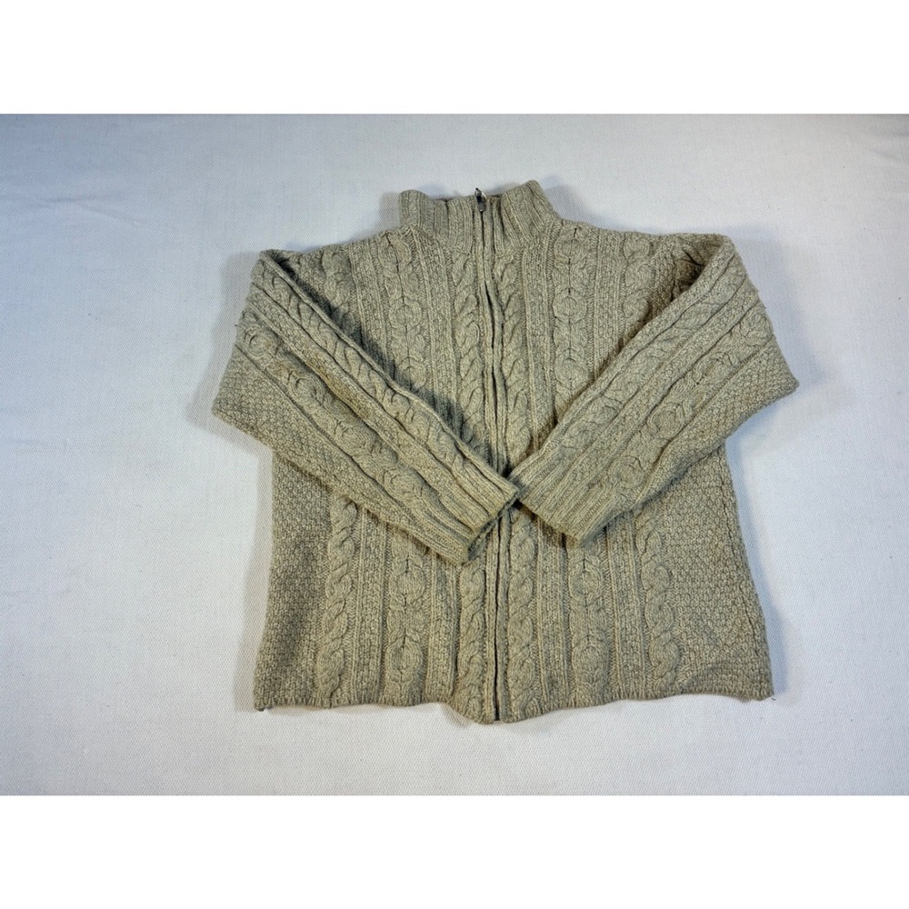 Vintage Aran Sweater‎ Market Merino Wool Cable Knit Zip Cardigan Oatmeal Mens M